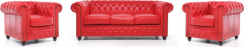 Canapea Chesterfield Original Piele 1 + 1 + 3 locuri Rosu 12 ani garantie 