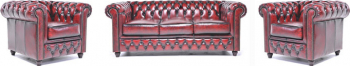 Canapea Chesterfield Original Piele 1 + 1 + 3 locuri Rosu Antic 12 ani garantie 
