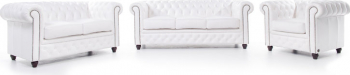 Canapea Chesterfield Original Piele 1 + 2 + 3 locuri Alb 12 ani garantie 