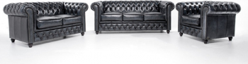 Canapea Chesterfield Original Piele 1 + 2 + 3 locuri Albastru Antic 12 ani garantie 