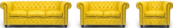 Canapea Chesterfield Original Piele 1 + 2 + 3 locuri Galben 12 ani garantie 