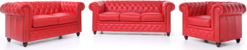 Canapea Chesterfield Original Piele 1 + 2 + 3 locuri Rosu 12 ani garantie 