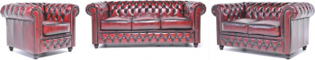 Canapea Chesterfield Original Piele 1 + 2 + 3 locuri Rosu Antic 12 ani garantie 