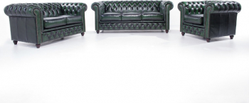 Canapea Chesterfield Original Piele 1 + 2 + 3 locuri Verde Antic 12 ani garantie 