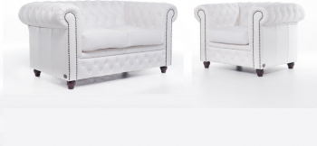 Canapea Chesterfield Original Piele 1 + 2 locuri Alb 12 ani garantie 