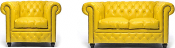 Canapea Chesterfield Original Piele 1 + 2 locuri Galben 12 ani garantie 