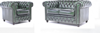 Canapea Chesterfield Original Piele 1 + 2 locuri Maro Antic 12 ani garantie 