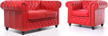 Canapea Chesterfield Original Piele 1 + 2 locuri Rosu 12 ani garantie 