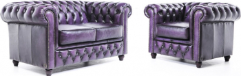 Canapea Chesterfield Original Piele 1 + 2 locuri Violet Antic 12 ani garantie 