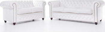 Canapea Chesterfield Original Piele 2 + 3 locuri Alb 12 ani garantie 