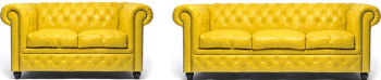 Canapea Chesterfield Original Piele 2 + 3 locuri Galben 12 ani garantie 