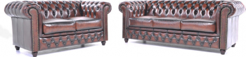 Canapea Chesterfield Original Piele 2 + 3 locuri Maro Antic 12 ani garantie 