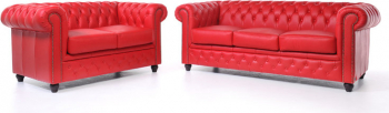 Canapea Chesterfield Original Piele 2 + 3 locuri Rosu 12 ani garantie