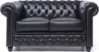 Canapea Chesterfield Original Piele 2 locuri Negru 12 ani garantie 