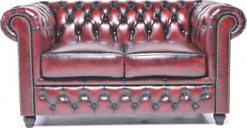 Canapea Chesterfield Original Piele 2 locuri Rosu Antic 12 ani garantie 
