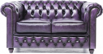 Canapea Chesterfield Original Piele 2 locuri Violet Antic 12 ani garantie 