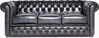 Canapea Chesterfield Original Piele 3 locuri Albastru Antic 12 ani garantie 
