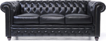 Canapea Chesterfield Original Piele 3 locuri Negru 12 ani garantie 