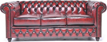 Canapea Chesterfield Original Piele 3 locuri Rosu Antic 12 ani garantie 