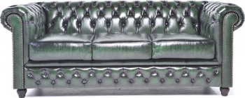 Canapea Chesterfield Original Piele 3 locuri Verde Antic 12 ani garantie 