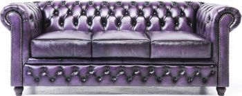 Canapea Chesterfield Original Piele 3 locuri Violet Antic 12 ani garantie 