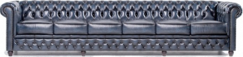 Canapea Chesterfield Original Piele 6 locuri Albastru Antic 12 ani garantie