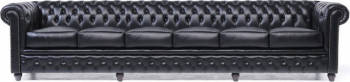 Canapea Chesterfield Original Piele 6 locuri Negru 12 ani garantie 