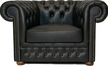 Fotoliu Chesterfield First Class Piele Shiny Negru 12 ani garantie 