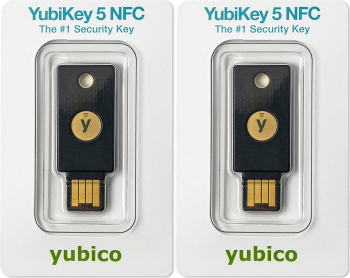 Set 2 bucati Yubico Yubikey 5 NFC negru - dispozitiv autentificare securizata tip token 
