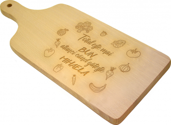 Tocator lemn clasic personalizat cu nume Totul este mai bun atunci cand gateste 41x19.5 cm 