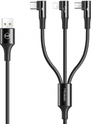 Cablu 3 in 1 Mcdodo 90 Degree Lightning MicroUSB si Type-C 3A 1.2m Black 