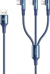 Cablu 3 in 1 Mcdodo 90 Degree Lightning MicroUSB si Type-C 3A 1.2m Blue 