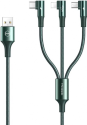 Cablu 3 in 1 Mcdodo 90 Degree Lightning MicroUSB si Type-C 3A 1.2m Green