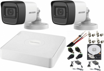 Sistem supraveghere audio-video Hikvision 2 camere Turbo HD 2MP DVR 4 canale HDD 500GB - 201901014674 