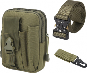 Set Curea + Borseta tip militar foarte rezistente Nylon verde militar 