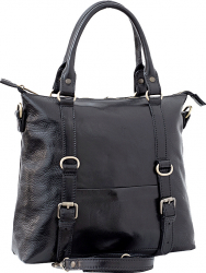 Geanta dama casual din piele naturala vachetta neagra P1153 