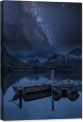 Tablou luminos in intuneric GlowforHome Calea Lactee vibranta planete si patiu 90 cm x 60 cm 