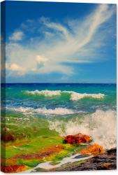 Tablou luminos in intuneric GlowforHome Culori de vara pe tarmul apei mare ocean 60 cm x 40 cm 