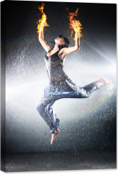 Tablou luminos in intuneric GlowforHome Dans modern tanara femeie cu foc si apa 90 cm x 60 cm 