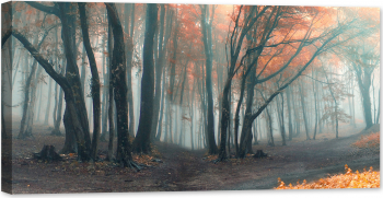 Tablou luminos in intuneric GlowforHome Padurea de toamna in ceata 80 cm x 40 cm 