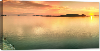 Tablou luminos in intuneric GlowforHome Panorama apusului marii ocean linie orizont 80 cm x 40 cm 