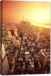 Tablou luminos in intuneric GlowforHome Panorama asupra orasului New York cu apus incredibil de soare 120 cm x 80 cm 