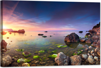 Tablou luminos in intuneric GlowforHome Panorama colorata a apusului pe mare 60 cm x 40 cm 
