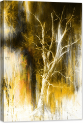 Tablou luminos in intuneric GlowforHome Pictura in ulei cu copac uscat galben in noapte 60 cm x 40 cm 