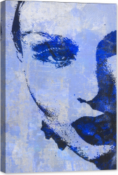 Tablou luminos in intuneric GlowforHome Portret abstract chip de femeie Albastru original 120 cm x 80 cm 