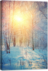 Tablou luminos in intuneric GlowforHome Rasarit in padure de mesteacan iarna 60 cm x 40 cm 