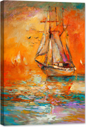 Tablou luminos in intuneric GlowforHome Tablou cu barca pe mare sau ocean 60 cm x 40 cm