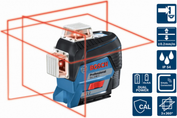 Bosch GLL3-80 C Nivela laser cu linii 30m receptor 120m precizie 0.2mm/m 