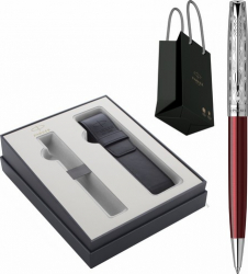 Set Parker Pix Sonnet Royal Metal and Red PDT in Cutie cu Etui Focus Collection si punga 