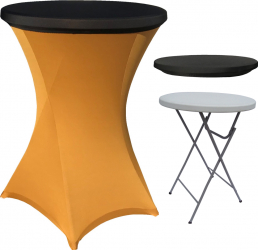 Set masa pliabila cocktail CULINARO D80xH110cm cu husa elastica aurie si capac elastic negru 